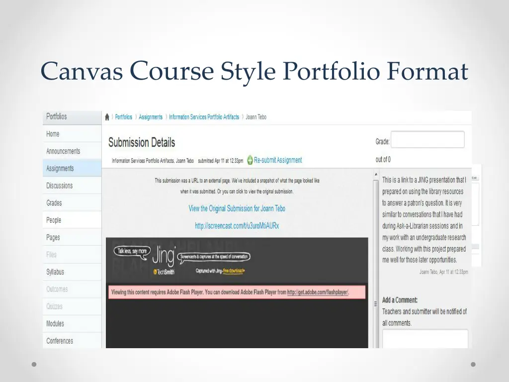 canvas course style portfolio format