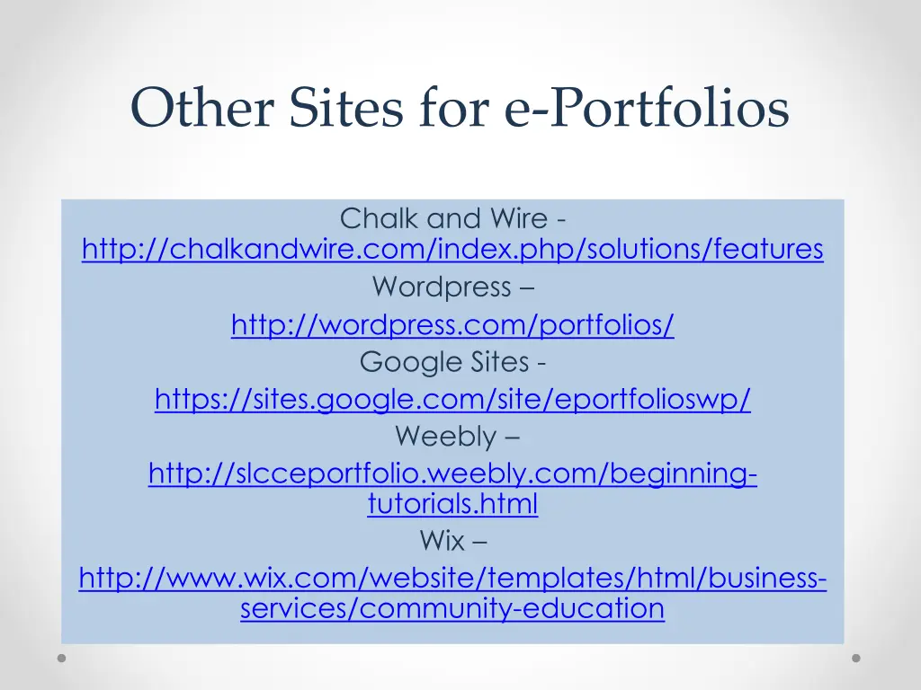 other sites for e portfolios