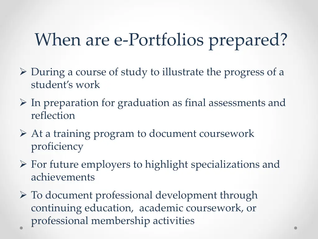 when are e portfolios prepared