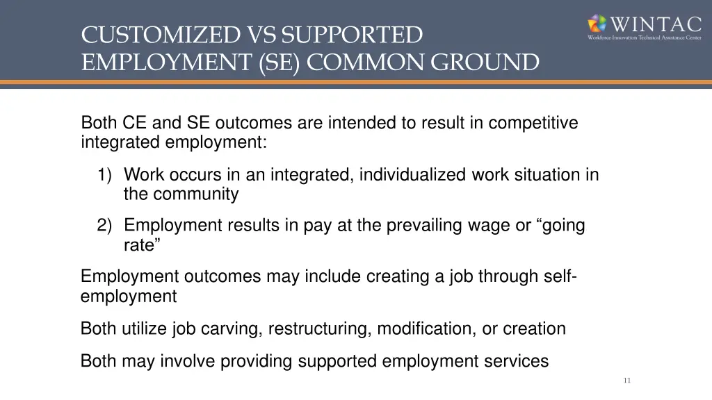 customized vs supported employment se common