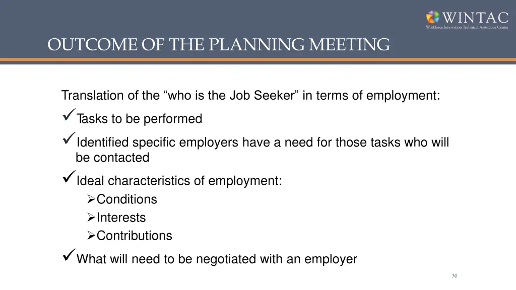 outcome of the planning meeting