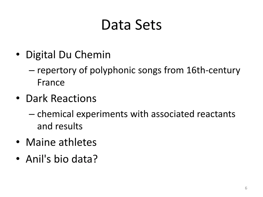data sets