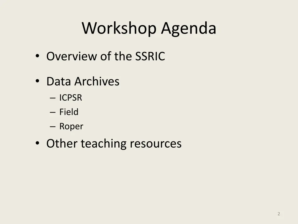 workshop agenda