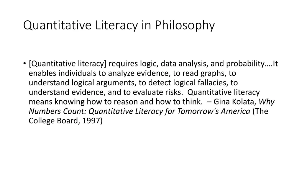 quantitative literacy in philosophy
