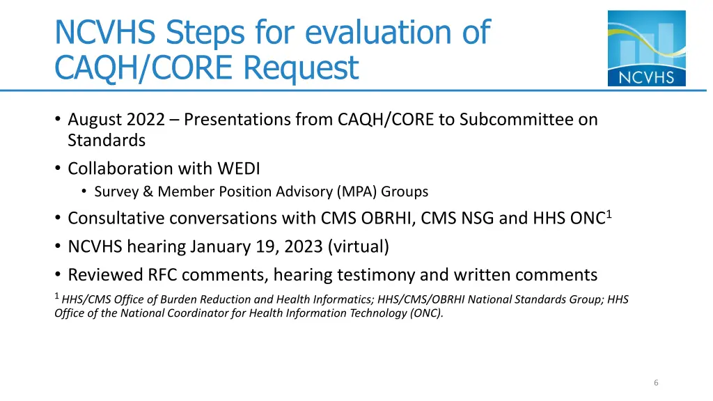 ncvhs steps for evaluation of caqh core request