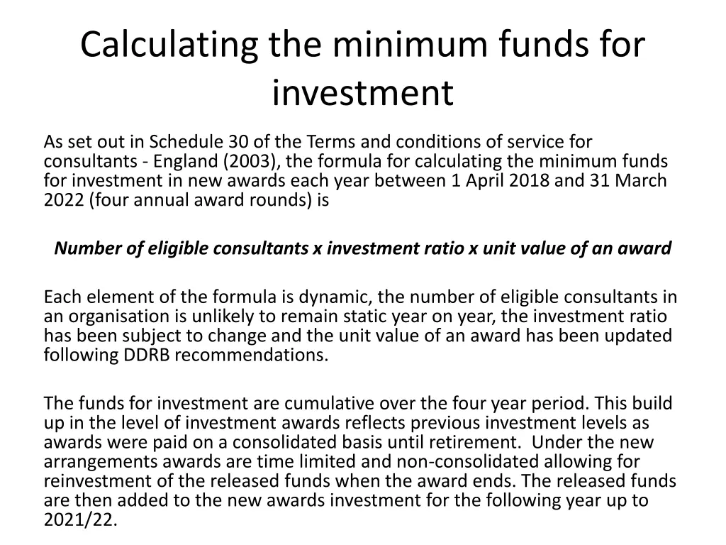 calculating the minimum funds for investment
