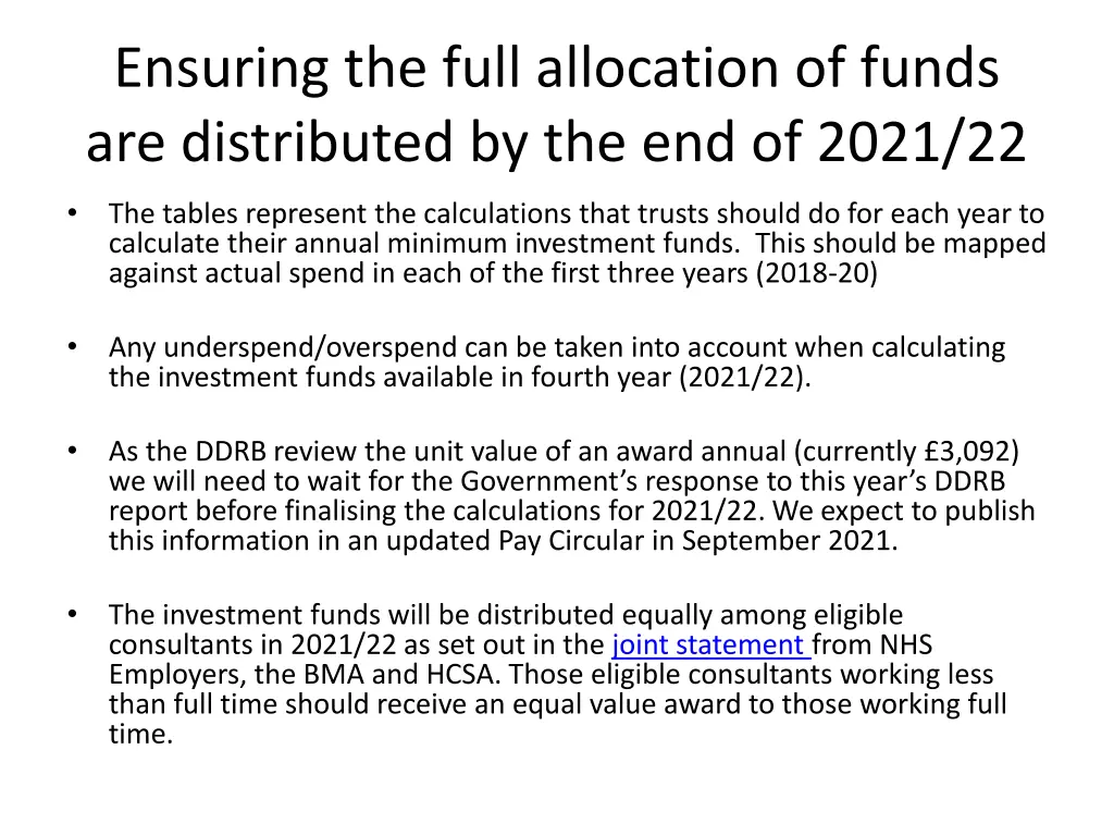 ensuring the full allocation of funds