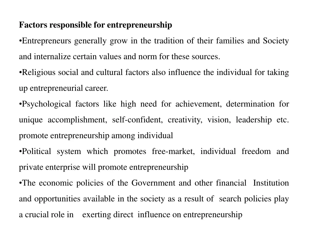 factors responsible for entrepreneurship