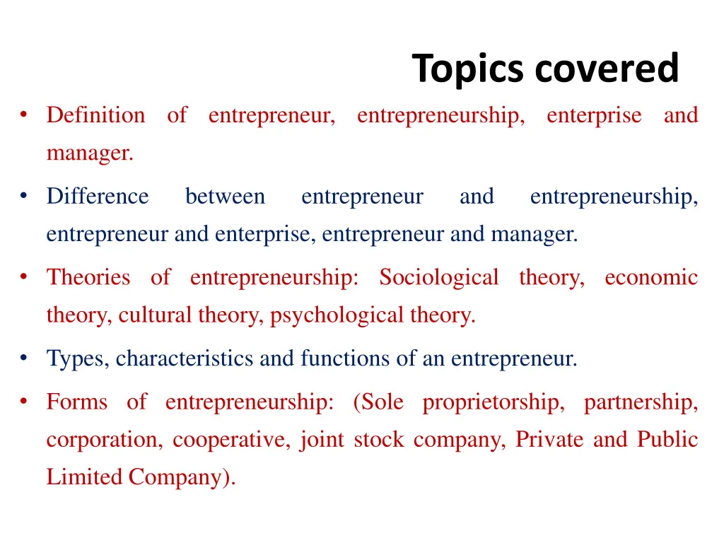 topics covered