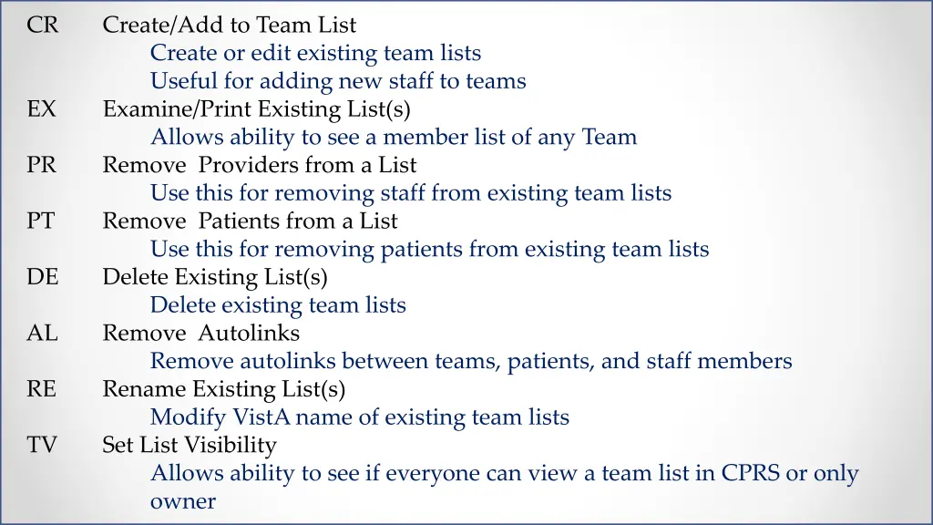 cr create add to team list create or edit