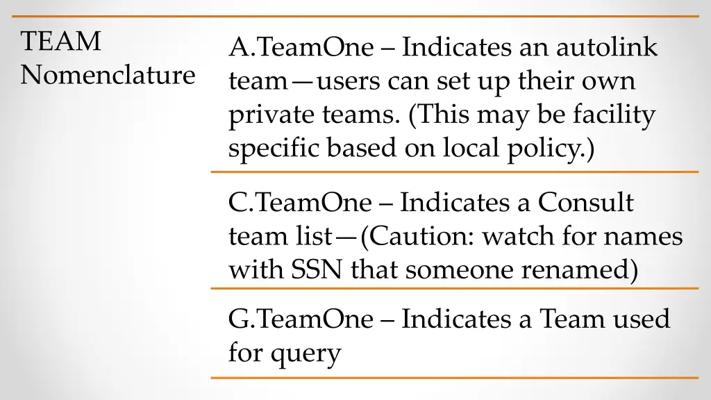 team nomenclature