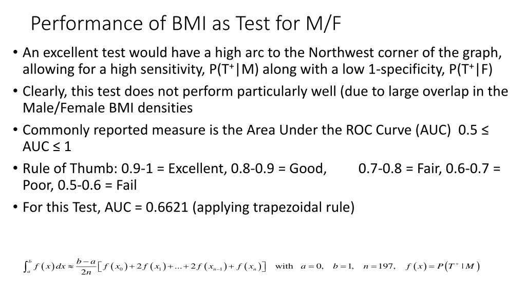 performance of bmi as test for m f