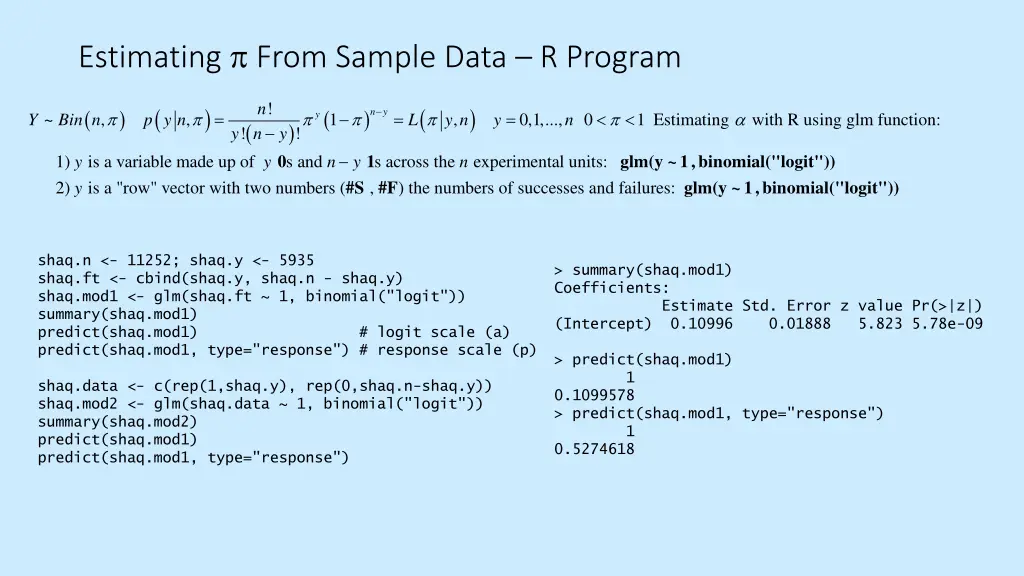 estimating from sample data r program