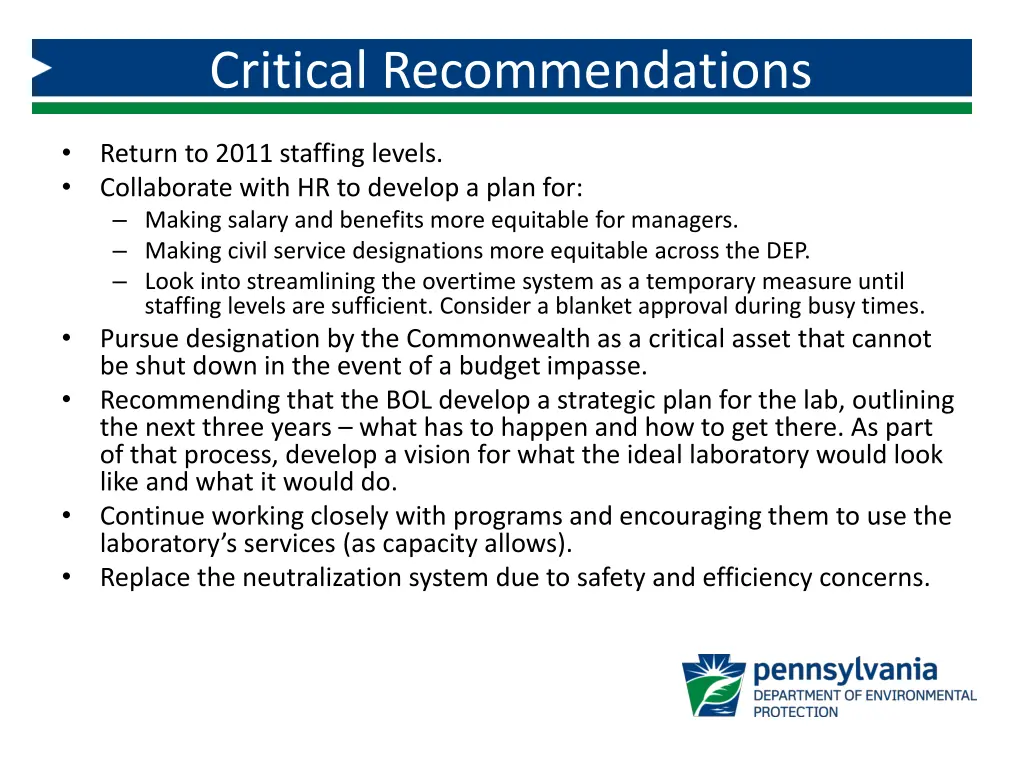 critical recommendations
