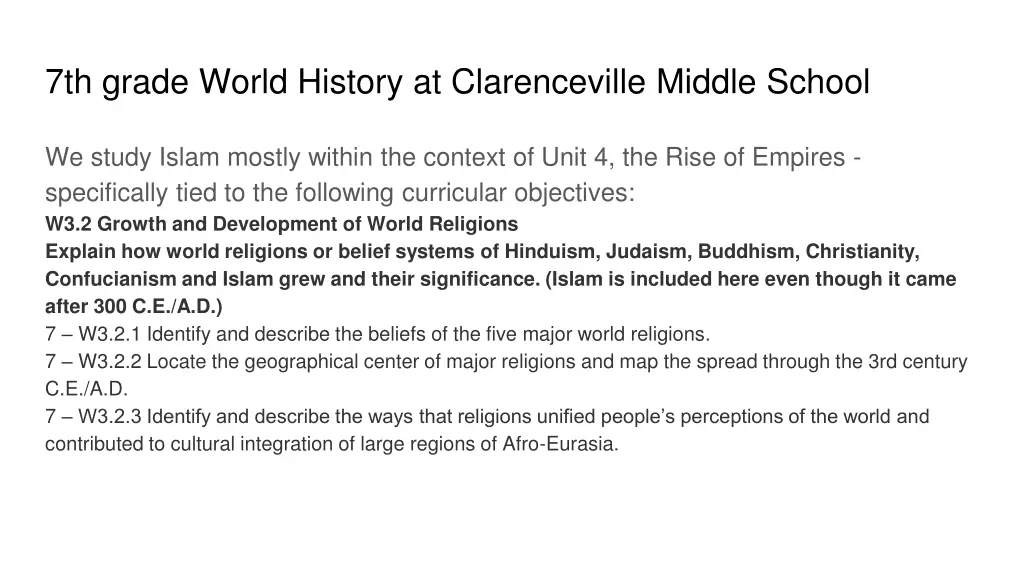 7th grade world history at clarenceville middle