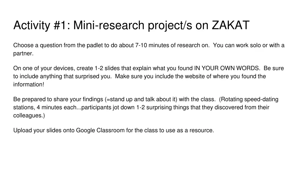 activity 1 mini research project s on zakat