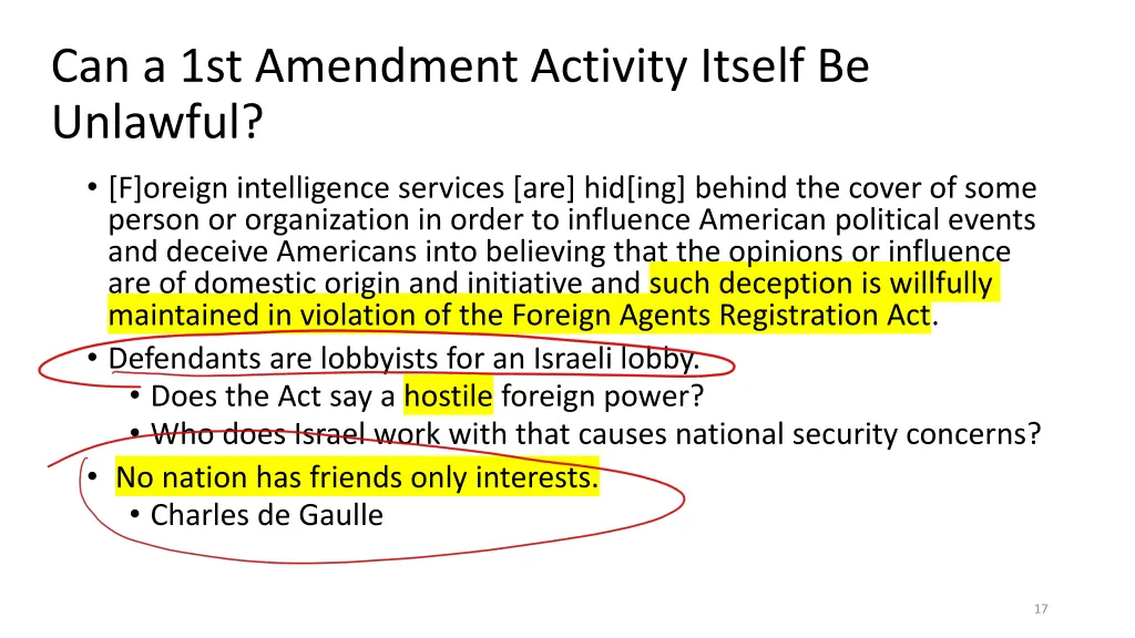 can a 1st amendment activity itself be unlawful