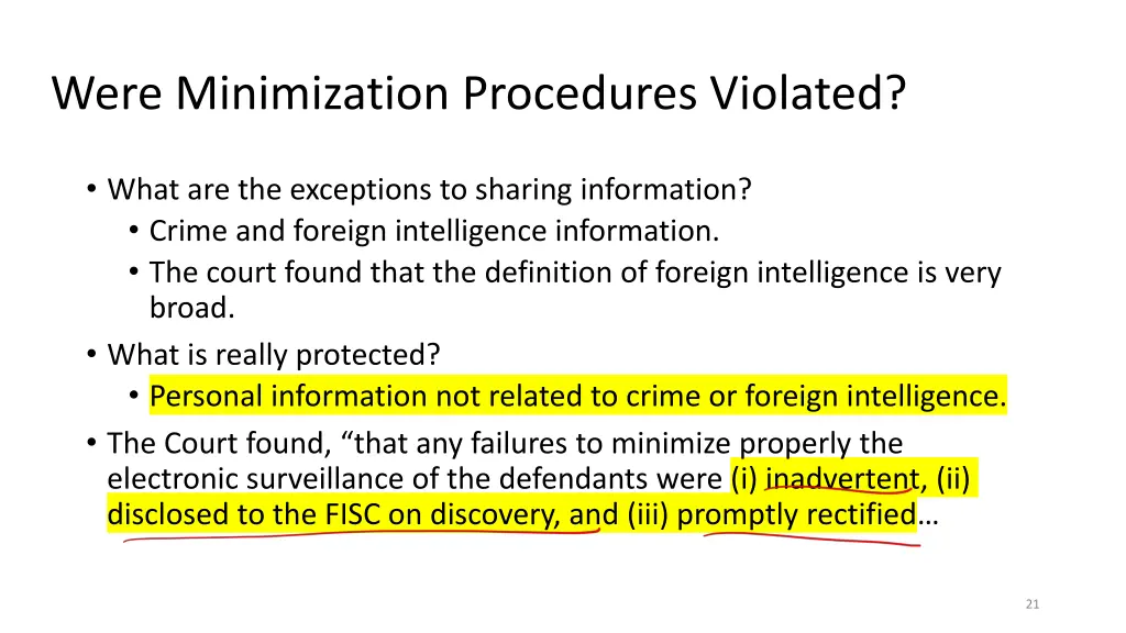 were minimization procedures violated