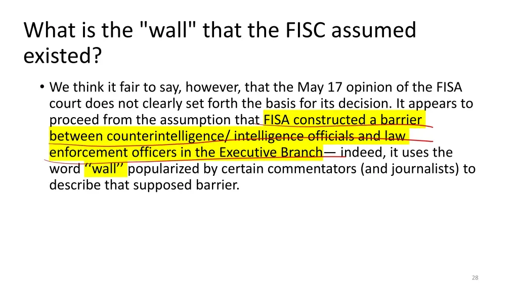 what is the wall that the fisc assumed existed