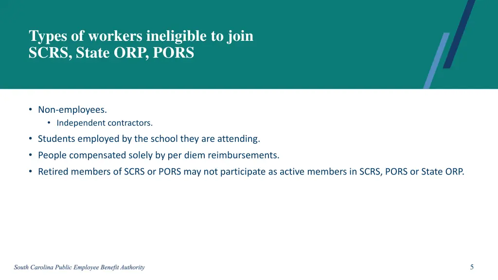 types of workers ineligible to join scrs state