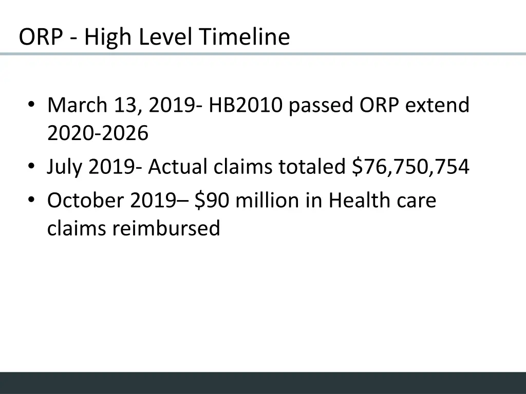 orp high level timeline