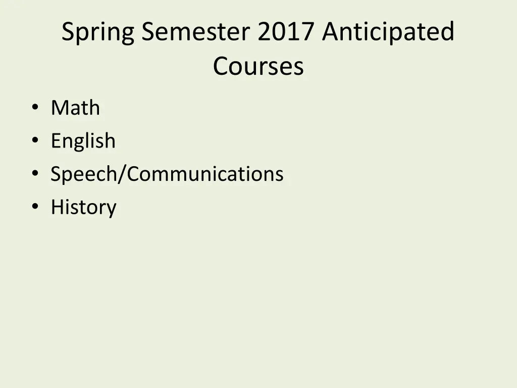 spring semester 2017 anticipated courses