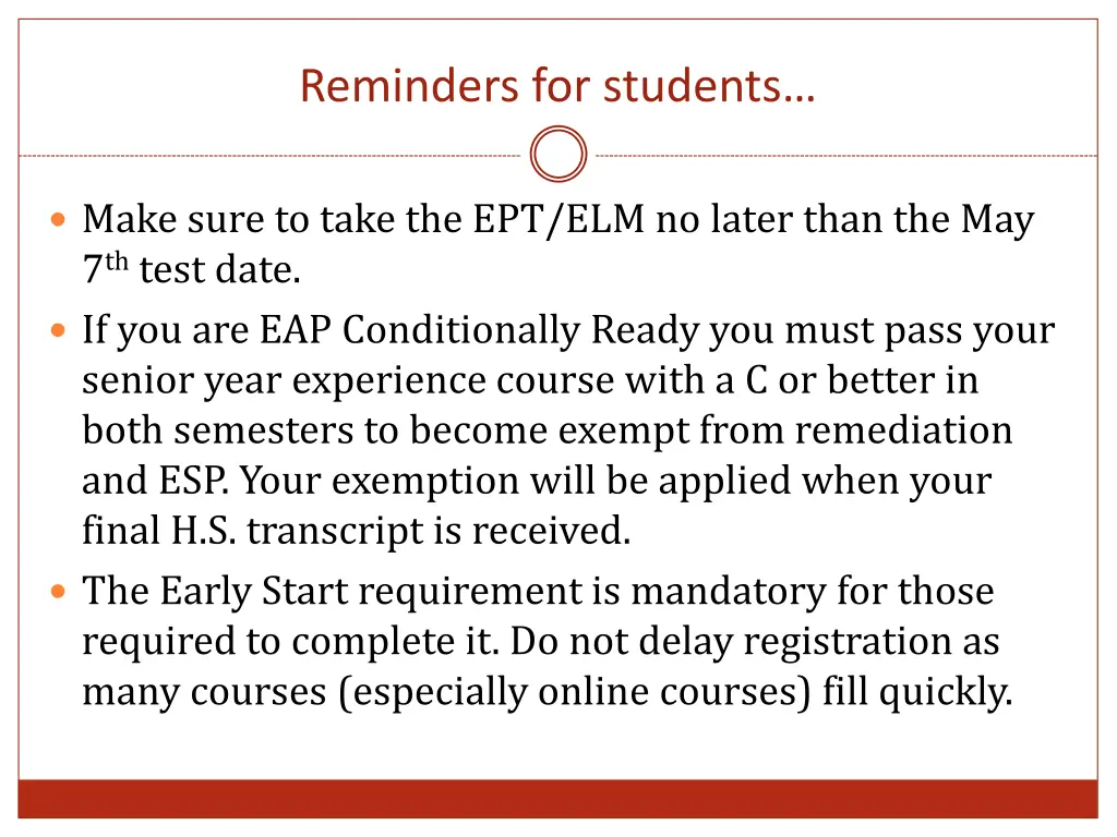 reminders for students