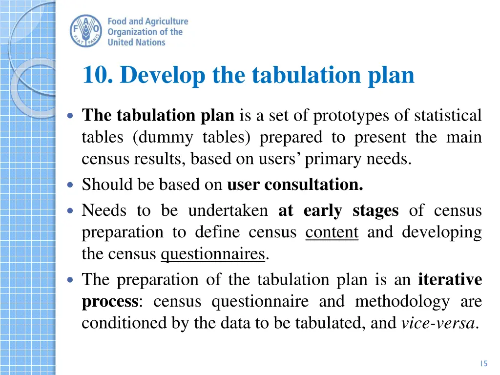 10 develop the tabulation plan