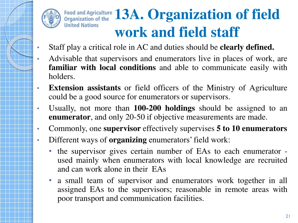 13a organization of field work and field staff