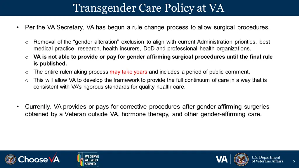 transgender care policy at va