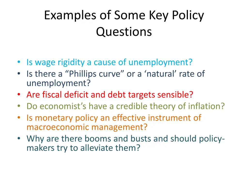 examples of some key policy questions