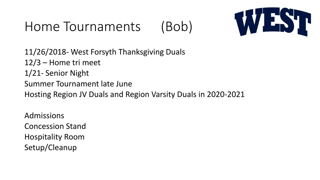 home tournaments bob
