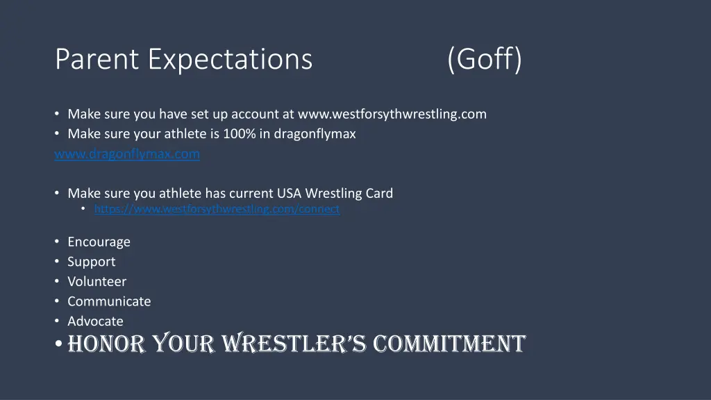 parent expectations goff
