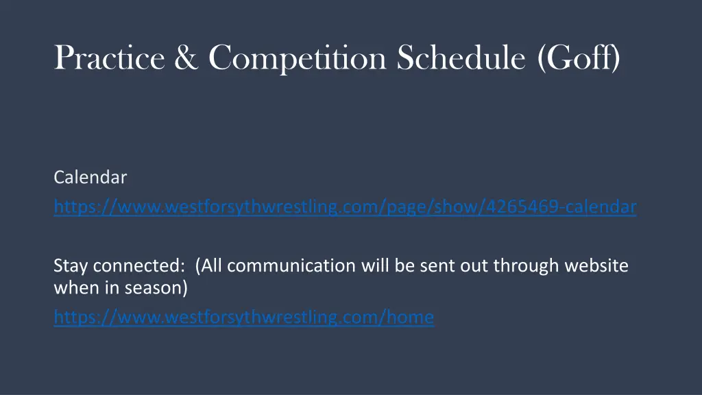 practice competition schedule goff
