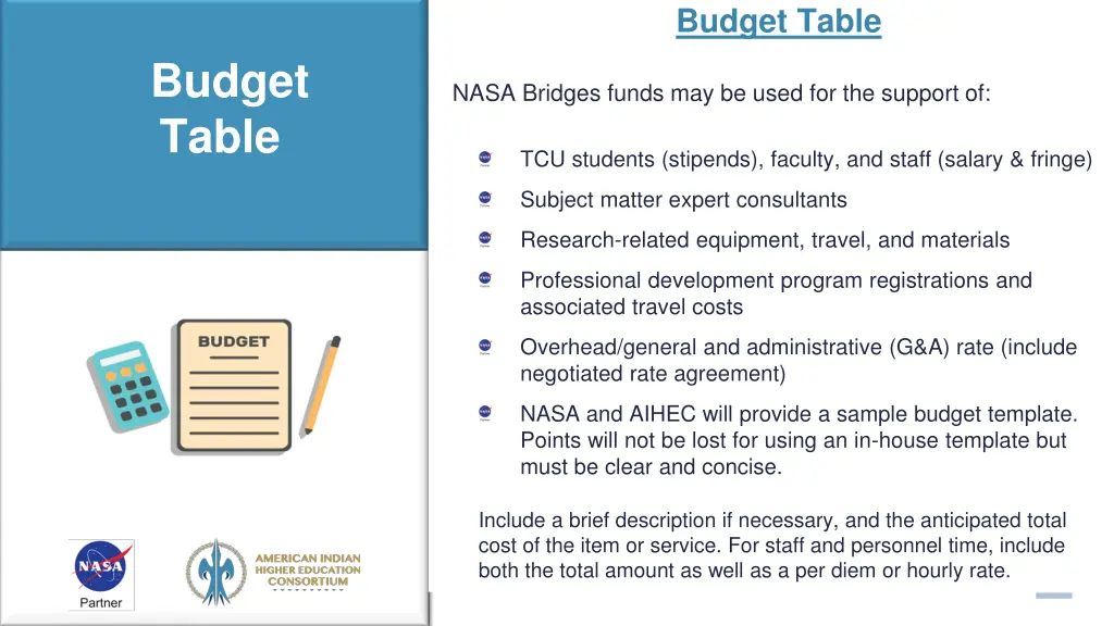 budget table