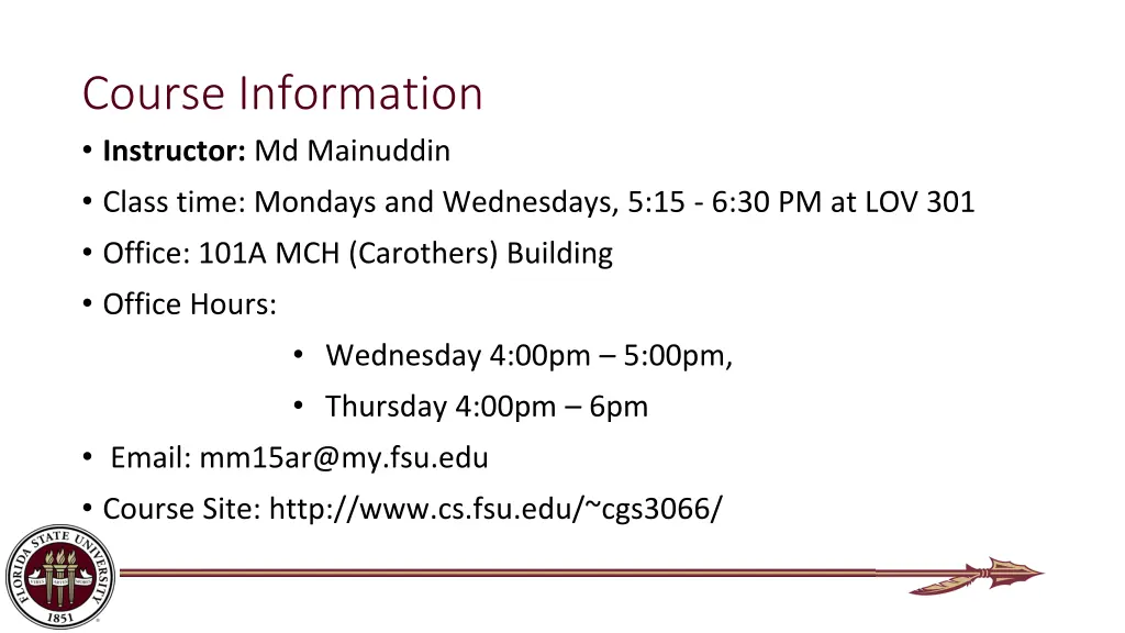 course information instructor md mainuddin class