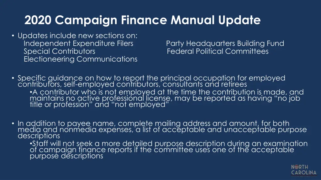 2020 campaign finance manual update