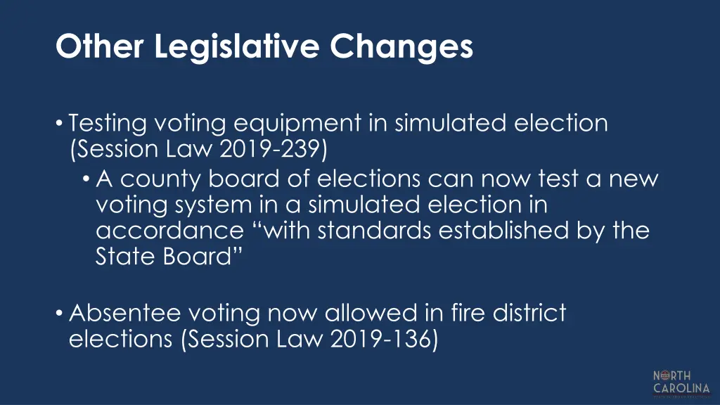other legislative changes