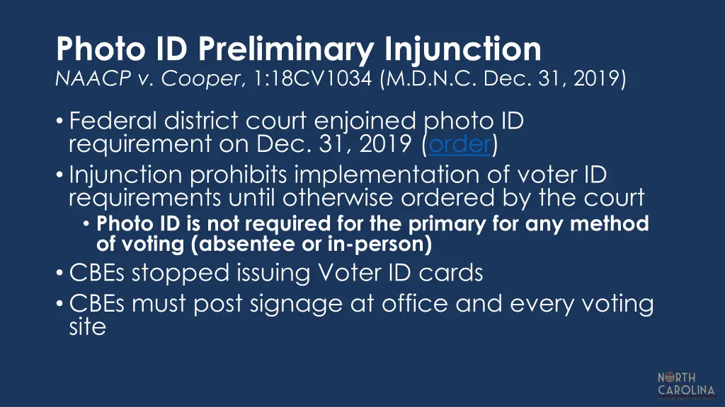 photo id preliminary injunction naacp v cooper