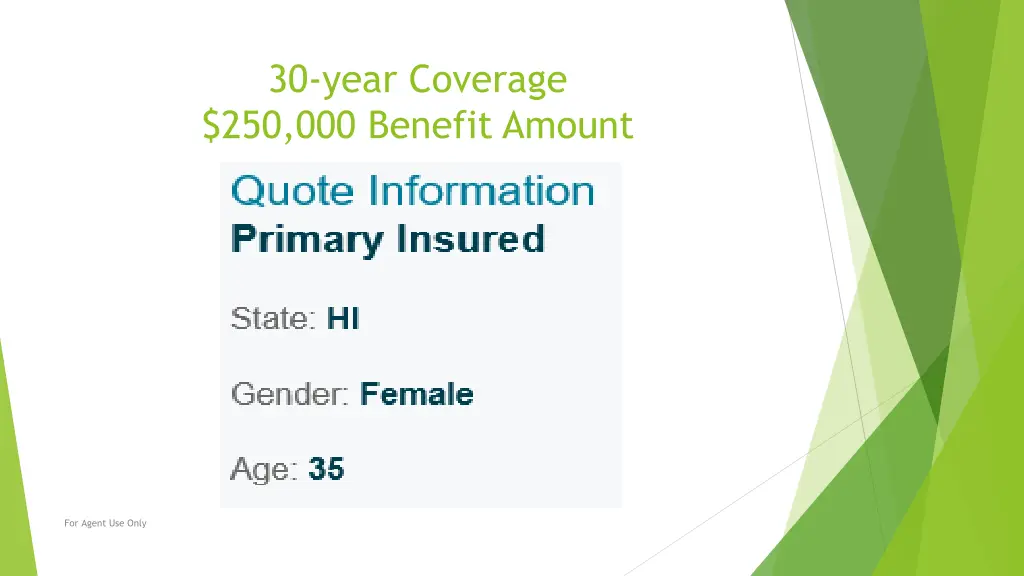 30 year coverage 250 000 benefit amount 1