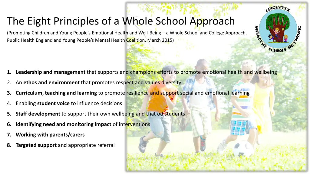 the eight principles of a whole school approach