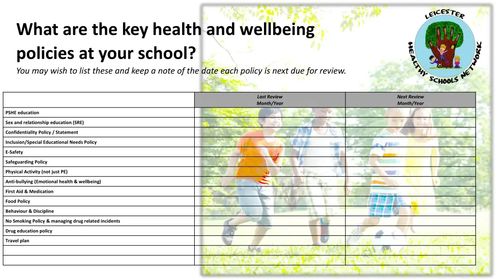 what are the key health and wellbeing policies
