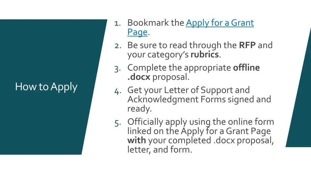 1 bookmark the apply for a grant page 2 be sure
