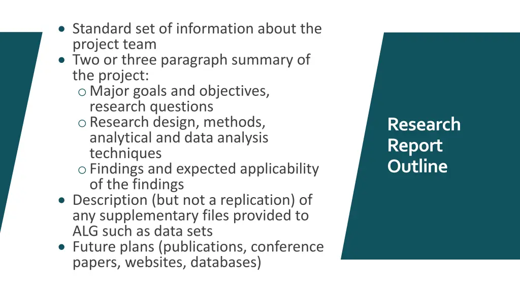 standard set of information about the project