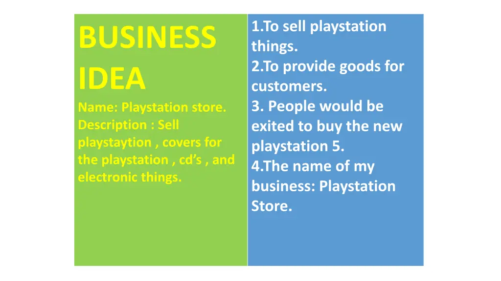 1 to sell playstation things 2 to provide goods