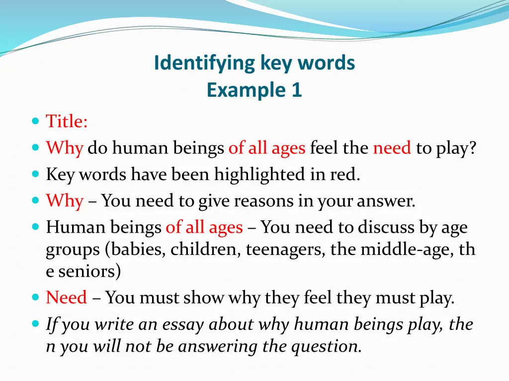 identifying key words example 1