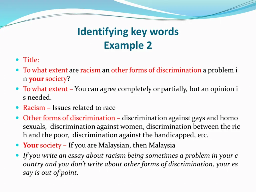 identifying key words example 2