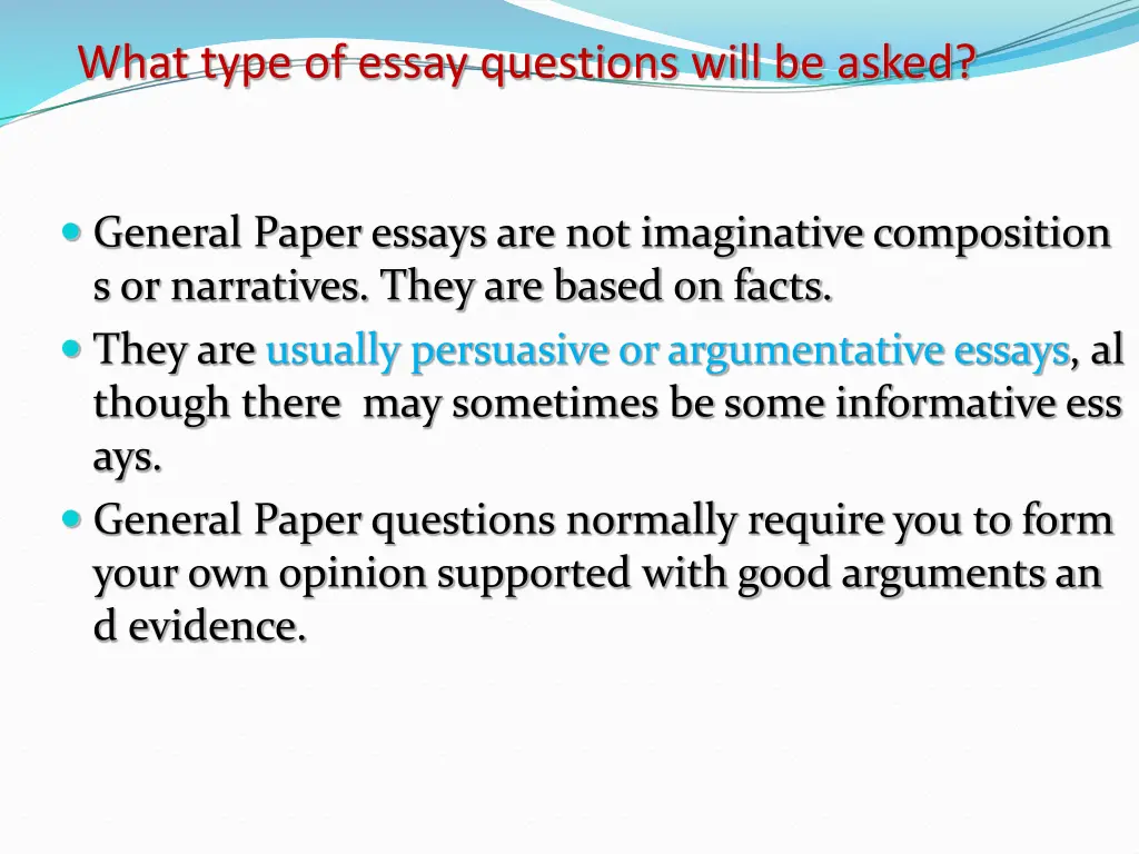 what type of essay questions will be asked