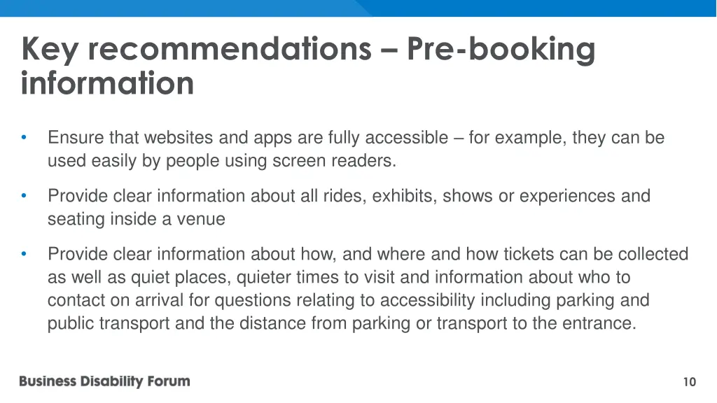 key recommendations pre booking information