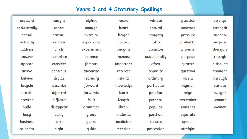 years 3 and 4 statutory spellings